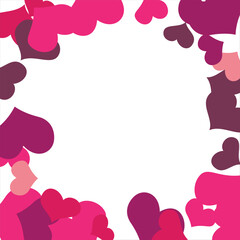 Bright hearts confetti corner frame on white background. Valentine's Day. Banner template. Space for text. illustration.