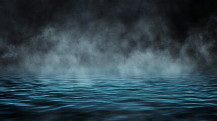 Fototapeta premium Dark Blue Water Surface with Fog and Smoke