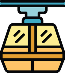 Yellow cable car transporting tourists to the top of a mountain