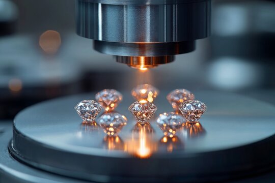 CVD diamond growth process with advanced machinery, where carbon atoms are meticulously deposited onto substrate to create flawless lab-grown diamonds, cutting-edge technology and precision.