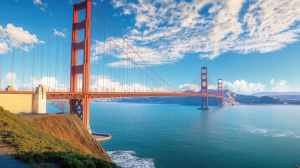 Beautiful wide shot of the Golden Gate Bridge in San Francisco
