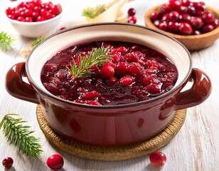 Cranberry sauce in ceramic saucepan