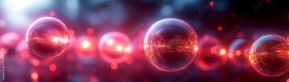 Poster cosmic dance: a mesmerizing abstract composition featuring glowing orbs, pulsating with ethereal ene
