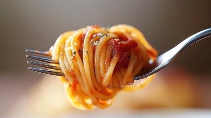 Twirled spaghetti on a fork, simple and delicious