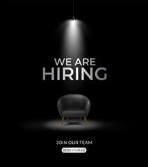 We are hiring join to the team announcement. Hiring recruitment open vacancy design. we are hiring creative post.