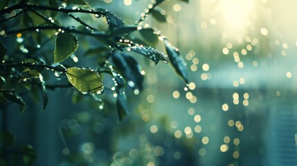 Dew-Kissed Leaves Glimmer in the Early Morning Light
