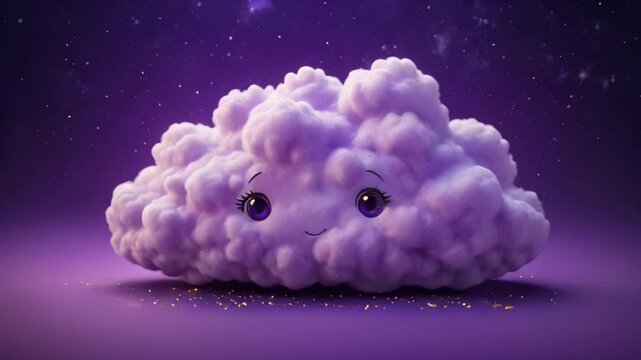A purple cloud with a face on it