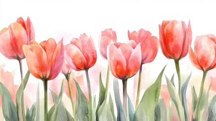 Watercolor Pink Tulips Floral Border Illustration