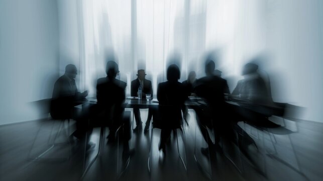 Blurred Silhouettes of Business Professionals in a Meeting Room