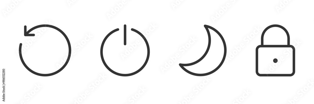 Wall mural set of cyberspace computer buttons. reset, off and on switch, sleep, lock vector icons in flat style