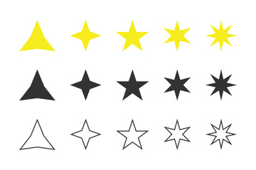 Collection of abstract basic star figures in 3 variations isolated forms. Vector icons in flat style