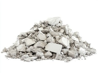 Pile of Broken Concrete Chunks Isolated on White Background