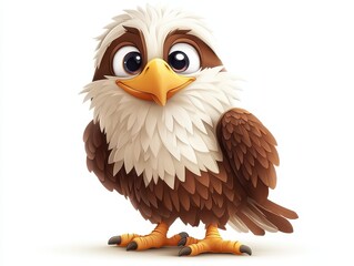 Obraz premium A cheerful cartoon eagle with big eyes and a friendly smile, perfect for children's illustrations and educational materials, white background