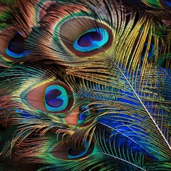 Fototapeta premium Peacock feathers creating a colorful and detailed background