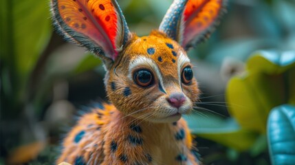 Obraz premium A close-up of a small animal with large eyes and spotted fur. AI.