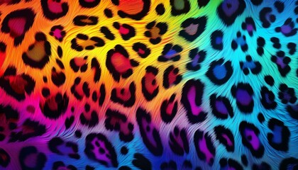 Rainbow neon leopard print background showing colorful wild animal pattern