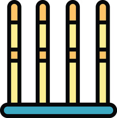 Cricket wicket made of three stumps and two bails standing on a green pitch is ready for a cricket match