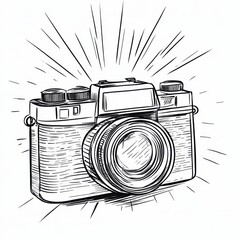 Continuous Line Drawing of a Camera with Flash Effects