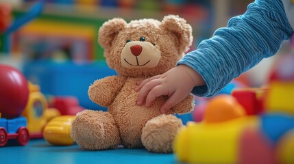 Child's Hands Playing with Soft Toys Close Up