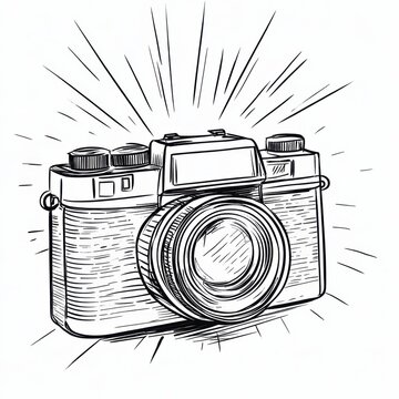 Continuous Line Drawing of a Camera with Flash Effects