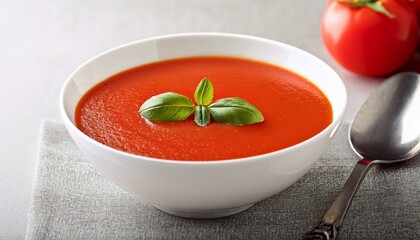 Tomato soup in white bowl