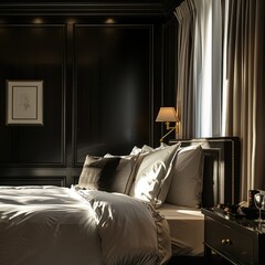Simple Aesthetic Bed Room Interior Night view 
