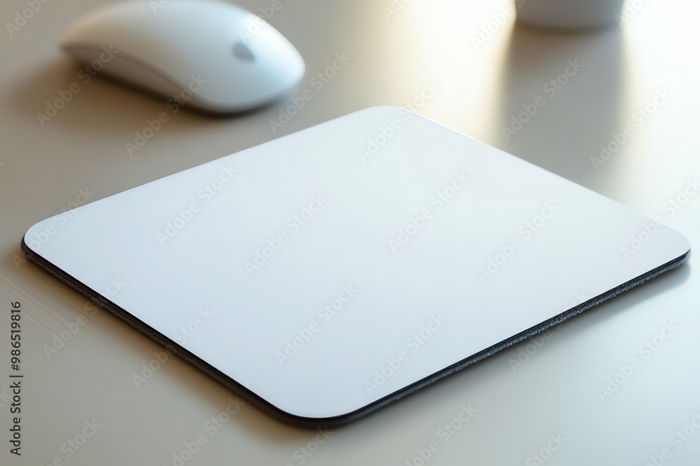 Aufkleber white mousepad and wireless mouse on a desk