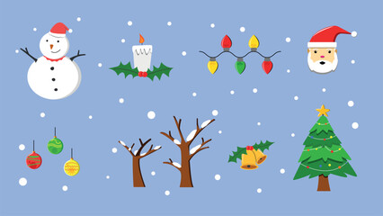 Cute and Colorful Christmas Ornament made by flat and simple design style for your festive decoration, banner, poster etc