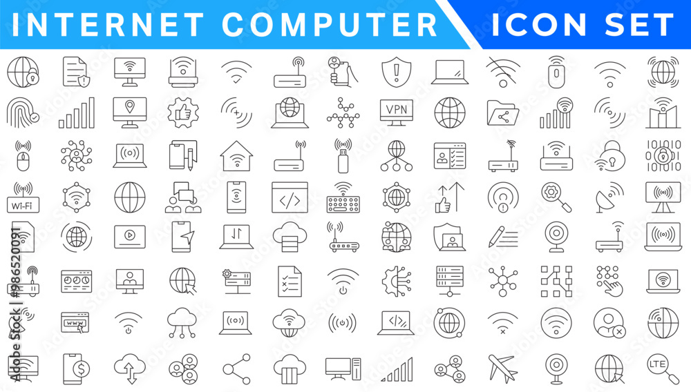 Poster internet computer icon set. containing online, computer, network, website, server, web design, hardw