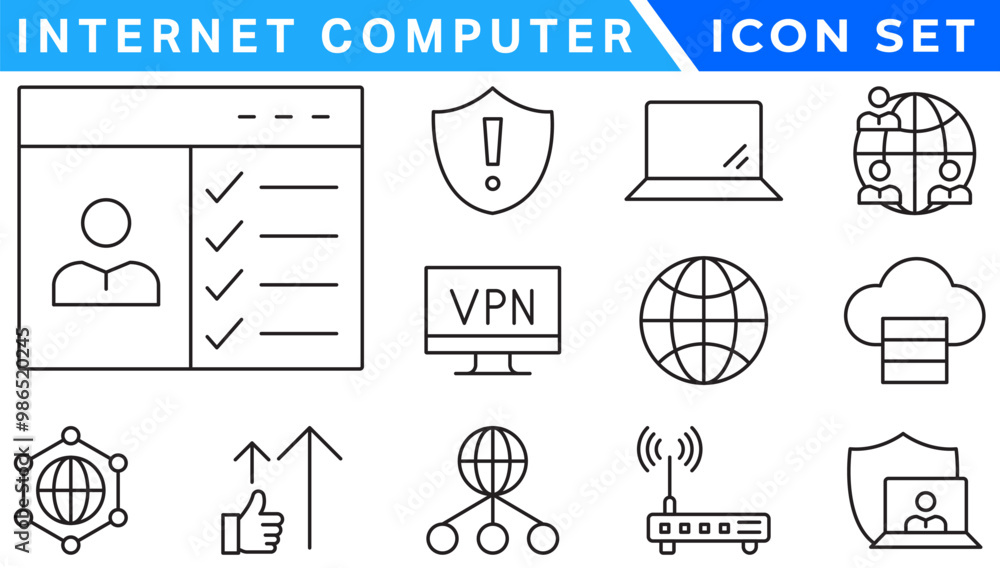 Poster internet computer icon set. containing online, computer, network, website, server, web design, hardw