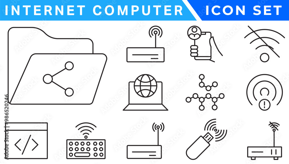 Poster internet computer icon set. containing online, computer, network, website, server, web design, hardw
