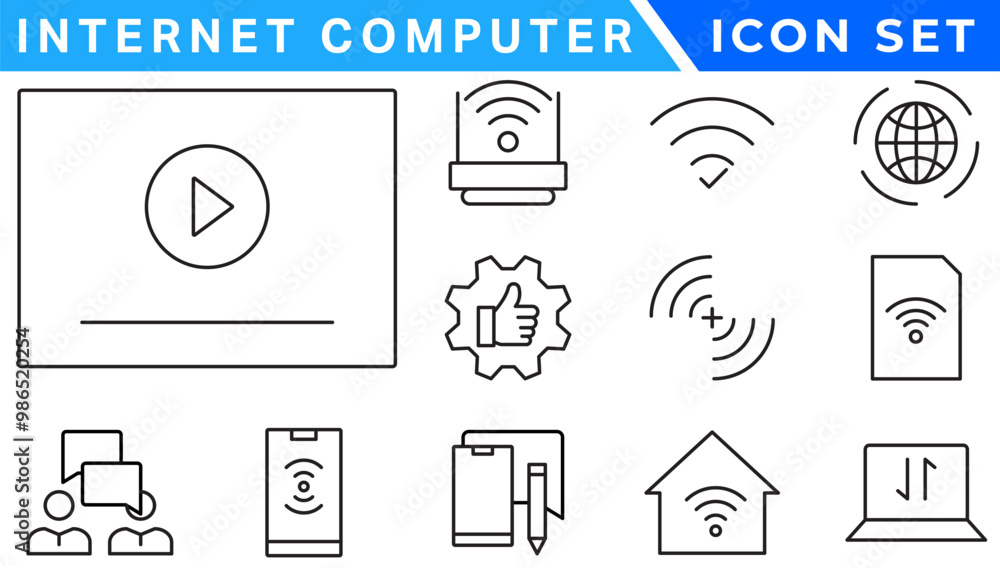 Poster internet computer icon set. containing online, computer, network, website, server, web design, hardw