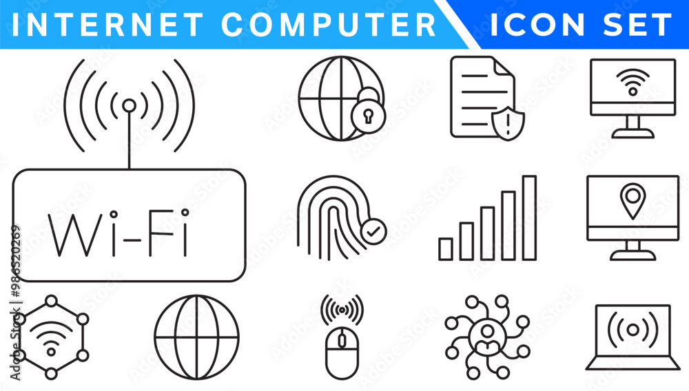 Poster internet computer icon set. containing online, computer, network, website, server, web design, hardw