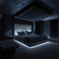Simple Aesthetic Bed Room Interior Night view 
