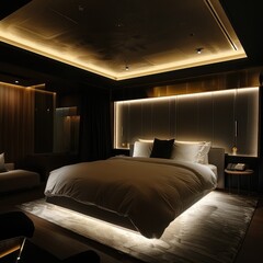 Simple Aesthetic Bed Room Interior Night view 
