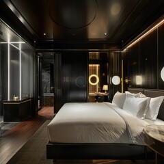 Simple Aesthetic Bed Room Interior Night view 
