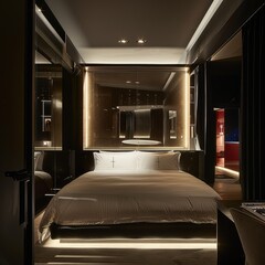 Simple Aesthetic Bed Room Interior Night view 

