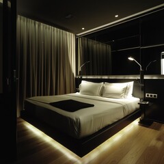 Simple Aesthetic Bed Room Interior Night view 
