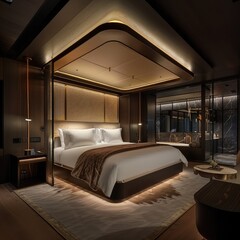 Simple Aesthetic Bed Room Interior Night view 
