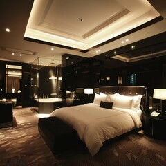 Simple Aesthetic Bed Room Interior Night view 
