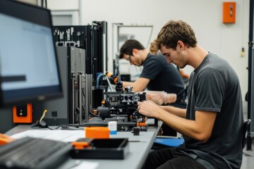 Technician working on a complex machine with precision tools and a clear focus on the task at hand.