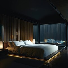 Simple Aesthetic Bed Room Interior Night view 
