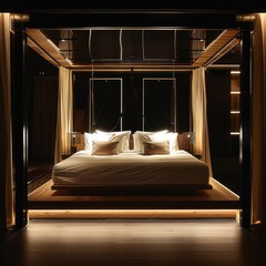 Simple Aesthetic Bed Room Interior Night view 
