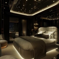 Simple Aesthetic Bed Room Interior Night view 
