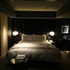 Simple Aesthetic Bed Room Interior Night view 
