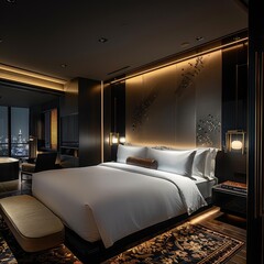 Simple Aesthetic Bed Room Interior Night view 
