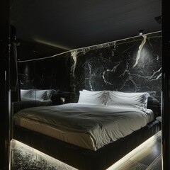 Simple Aesthetic Bed Room Interior Night view 
