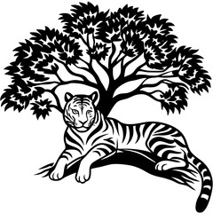 Tiger Silhouette Relaxing in a Tree