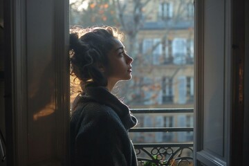 Woman at Home Gazing Through Window