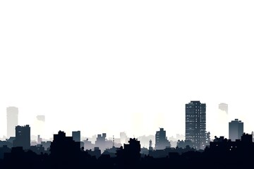 Fototapeta premium Silhouettes of tall buildings in the city against a bright white sky.
